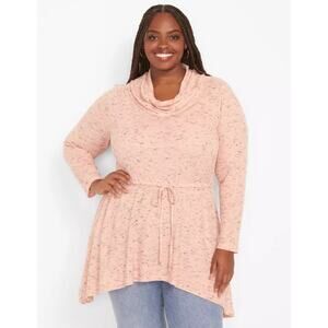 Lane Bryant Tunic Top Plus 14/16 Cowl Neck High‎ Low Long Sleeve Knit Coral Pink